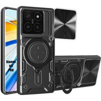 Case for Xiaomi 14T Pro, Shockproof with Ring Stand Sliding Camera Protection- Black