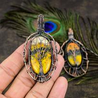 Bumblebee Jasper Handmade Copper Wire Wrap Jewelry Pendant 3.55  k3A61 gray