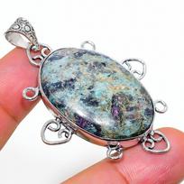 Ruby in Fuchsite Ethnic Handmade 925 Sterling Silver Jewelry Pendant 2.25  r7A73
