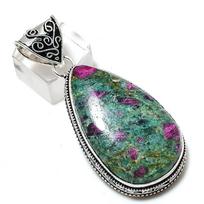 Ruby in Fuchsite  Handmade Ethnic 925 Silver Jewelry Pendant 2.36  F0p75