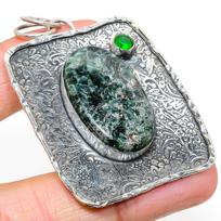 Ruby in Fuchsite, Diopside Ethnic 925 Sterling Silver Jewelry Pendant 2.48  M8W44