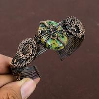 Copper Ruby in Zoisite  Handmade Copper Wire Wrap Bangle Adjustable k5h86