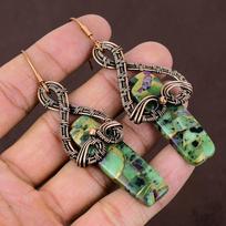 Ruby in Zoisite  Handmade Copper Wire Wrap Jewelry Earring 3.35  z6C36