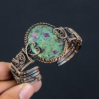 Ruby in Zoisite  Handmade Copper Wire Wrap Bangle Adjustable O8H43