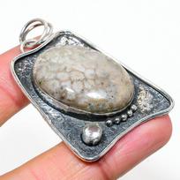 Fossil Coral,White Topaz 925 Sterling Silver Jewelry Pendant 2.29  F4z94