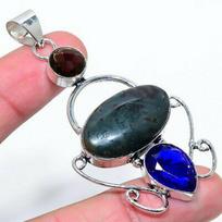 Natural Leafe Jasper, Blue Topaz 925 Sterling Silver Gift Pendant 2.80  Q4y46