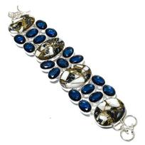 Zebra Jasper, Blue Topaz Handmade 925 Sterling Silver Gift Bracelet 7-8  s5c38