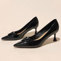 V buckle patent leather nude high heels women's thin heels 2024 new pointed V buckle not tired feet autumn temperament single shoes women 35