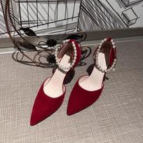 Giant White~ Red Pearl High Heels Wedding Shoes Bridal Shoes Adult Ceremony Pointed Head Xiuhe Suede Gentle Not Tired Feet 34