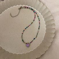 Vintage Sweet Pink Heart Pendant Earrings Freshwater Pearl Contrast Earring Korean Design Candy Color Heart Beaded Necklace Purple Heart