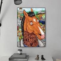 Whimsical Winged Horses Abstract Canvas Art Print  Vibrant Cartoon River Scene for Living Room Wall Decor 21cm×30cm NoFrame