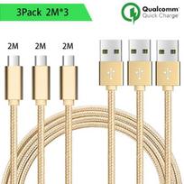 Micro USB Charger Cable - Golden Nylon - Set of 3 - 2M auksas