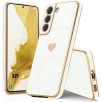 Dėklas - BOOLING - skirtas Samsung Galaxy S21 - Silikoninis TPU - Auksinės Širdies Raštas - Smūgiams Atspari Apsauga balta