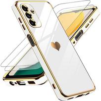TPU dėklas - skirtas Samsung Galaxy A14 4G-5G - Baltas - Širdelės raštas - Atsparus įbrėžimams - su 2 grūdintais stiklais balta