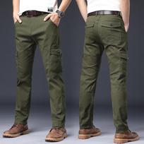 Large Size Work Trousers Men's Trousers Tide Multi-pocket Stretch Cotton Loose Straight Casual Trousers 28 armijos žalia spalva