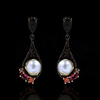 Luxurious and Elegant Diamond encrusted Pearl Earrings with All Kinds of Cut-out Water Drops and Black and Gold Stud Earrings