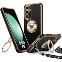 Protective Case - BOOLING - for Samsung Galaxy S23 FE - Shockproof Silicone - Stand Ring - Black Lanyard juoda