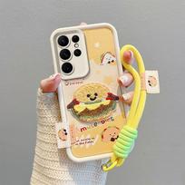 KEYSION Cartoon Cute Plush Embroidery Case for Samsung S25 Ultra 5G with Lanyard Shockproof Phone Cover for Galaxy S24 S23 Ultra 5G for Galaxy S25 Ultra
