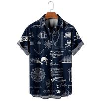 Vintage Shirt For Men 3d Map Printed Short Sleeve Male Shirt Lapel Button Men's Clothing Casual Fashion Tops Oversized Tshirt S