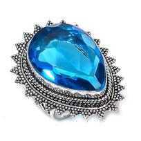 Natural Blue Topaz Gemstone 925 Sterling Silver Jewelry Ring Size 8 O9l13