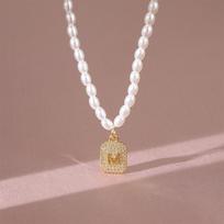 Light Luxury Freshwater Pearl Necklace Women'S High Value Simple And Versatile Micro-Inlaid M Brand Pendant Collarbone Chain