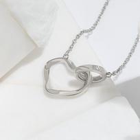 Tin Foil Crepe Double Ring Collarbone Chain, Interlocking Heart Irregular Mobius Ring Necklace