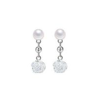 Pearl Colorful Rose Earrings French Gentle Wind Elegant White Flower Earrings Long Camellia Stud Earrings Women Copper (with ear plugs)