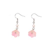 Transparent Pink Small Flower Pearl Earrings Spring  Style Girl Elegant Morning Glory Magnolia Ear Hook Long Copper (White Gold)
