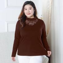 Fat Mm German Velvet Long Sleeves for Women In Autumn and Winter Half Turtleneck Lace Large Size Thickened Thermal Inner Bottoming Shirt Top L