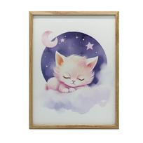 Sleeping Kitten On Pink Cloud Sleeping Kitten On Pink Cloud, 30X40 Cm, Dark Brown Wooden Frame, 230 Gsm Matte Paper 36