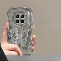 Suitable for Huawei Pura70 Mobile Phone Case Vivos17 Three-dimensional Butterfly Bracket Chain Oppo Electroplated Silver Xiaomi 14 Redmi Note 9 Pro gray