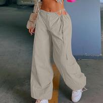 Baggy Cargo Pants For Women Over Size Long Pants Cargo Pants High Waist Pleated Pants Rope Belt Adjustable Cargo Pants Women M