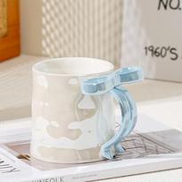 Kawaii Pearl Glazed Bow Coffee Cup High Appearance Ceramic Mug Milk Breakfast Juice Tea Cup Valentine's Day Gifts Box Packaging 350ML