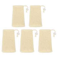 5pcs Mesh Soap Pouches Soft Multi Layers Foam Net Soap Drawstring Holder Bags for Bathroom Beige