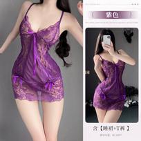 Sexy pure desire pajamas erotic underwear lace perspective purple suspender nightdress free One Size (80-60kg) violetinė