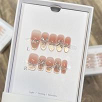 Pure Handmade Butterfly Wears Zircon Diamond Ice-transparent Nude Cat Eye French Nail Art Tablet High-end Sense Extra small XS