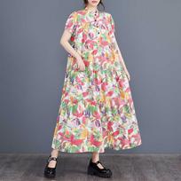 The Real Shot Is In Stock, and The New Korean Version of Fashion Printing Short-sleeved A-shaped Skirt Has A Loose Large-size Cake Skirt. one size fits all