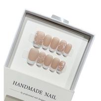 Autumn and Winter Style French Wearer High-end Nude Color Atmosphere Matte Nail Art Hand-painted Small Flower Steel Beads Broken Diamond Fake Nail extra small XS