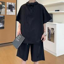 Hooded Foam Gauze Sunscreen Set, Short Sleeved Versatile Loose T-shirt Set XXXL