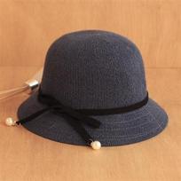 Top Hat Bow Pearl Sunshade Cap Summer Foldable Dome Cotton Knitted Fisherman's Hat Adjustable tamsiai mėlyna