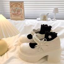 Versatile bow retro round head pearl single shoes 2025 summer new thick heel Mary Jane small leather shoes women 35