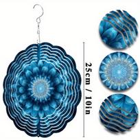 1pc 10-Inch Hanging Wind Chime with Vibrant Blue & Golden Mandala Design - Elegant Garden Art for Spring & Summer, 360° Rotating Hook 01A