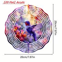 Vibrant 2D Acrylic Hummingbird Garden Wall Art – Frameless Circular Decor with Floral Motifs, Colorful Indoor/Outdoor Hanging Art for Patiodea 01A