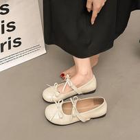 2025 New fairy shoes round head inner ballet single shoes bow flat Mary Jane shoes beanie shoes low heel 35