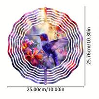 2D Stainless Steel Hummingbird Wind Spinner – Vibrant Colorful Flower Design, Durable Outdoor Kinetic Art for Garden 01A