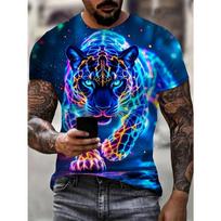 Men's Vibrant 3D Tiger Print T-Shirt - Casual Polyester, Machine Washable, Round Neck, Summer Graphic Tee with Colorful, Realistic Design XL
