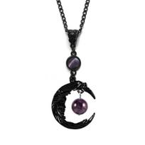 Gothic Natural Amethyst Moon Pendant Necklace black