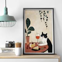 1 vnt. Modernus katės, geriančios vyną, juokingas gyvūno augalo plakatas HD plakatai namų kambario baro kavinės dekoras meno sienos tapyba paveikslas 21cm×30cm NoFrame