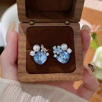Zircon butterfly flower pearl earrings light luxury high-end temperament earrings fashion explosion super flash earrings women