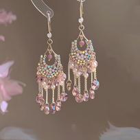 Zircon pearl colored crystal fringed earrings fashionable retro temperament earrings niche versatile high-end earrings women